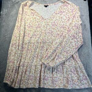 torrid Cream Floral Peasant Tunic with Pink & Yellow Accents